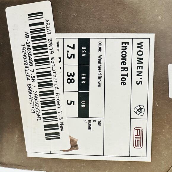 Ariat Boots Womens Size 7.5 Encore R Toe Weathered Brown Leather Western Bootie - Picture 7 of 7